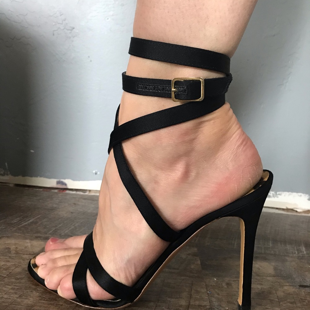 Roberto Cavalli Black Satin Strap Stilettos